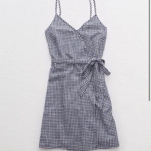 Navy & White Checkered Wrap Dress
